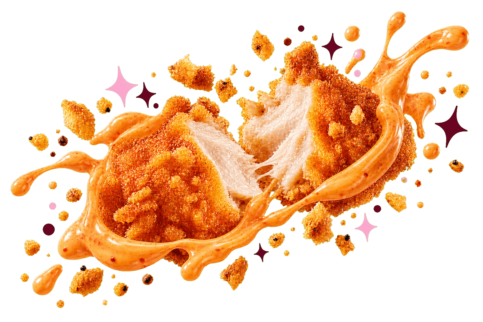 Crispy chicken pecah dengan ledakan saus mentai SweetPop